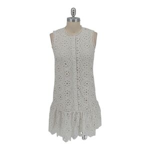 01031 Trina Turk Embroidered Eyelet Floral Tunic Dress White size Medium boho